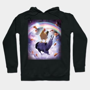 Chicken Riding Llama In Space - Rainbow Hoodie